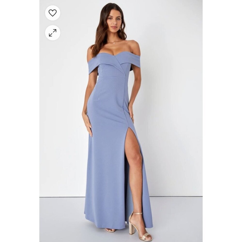 Lulus Light Blue Maxi Dress NWT Size L Song Of Love Off-The-Shoulder Mermaid Hem